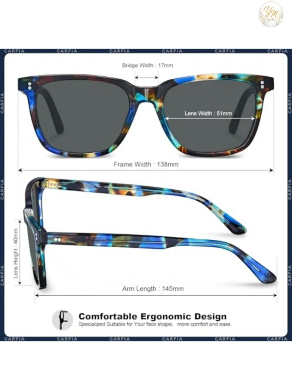 Handcrafted Acetate Square Sunglasses for Women UV400 Polarized Shatterproof
